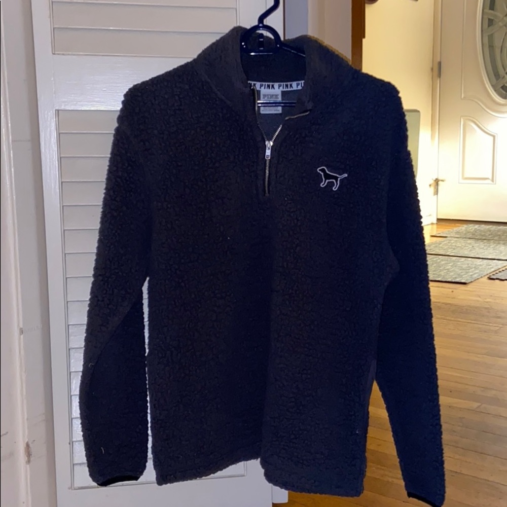 VS PINK Grey Fuzzy Half Zip Sweater